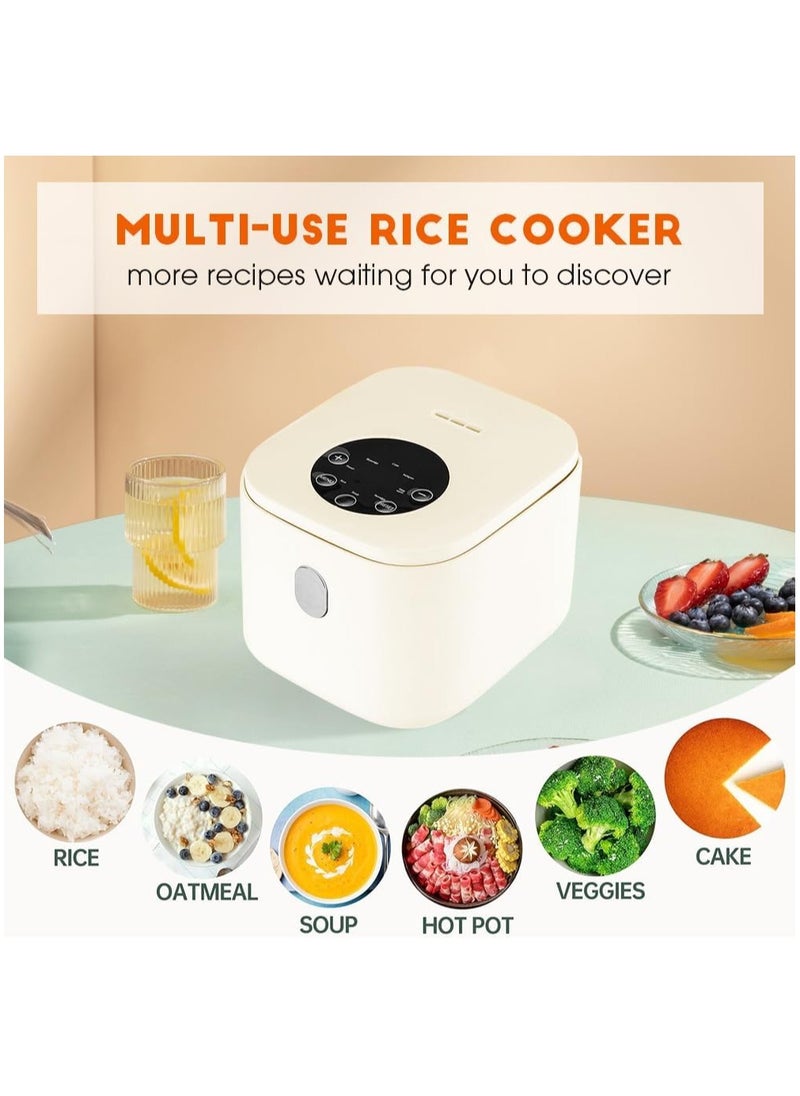 Rice Cooker Small 2.5 L with Steamer, Digital Multi Cooker with Timer and Keep Warm Function,Non-Stick Cooking Pot,3-Cup Capacity for Rice,Soup,Eggs,Compact Size, (Beige)