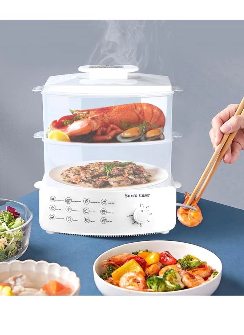 Household Two Tier Electric Food Steamer Cooker Multifunction Electric Steamer Vegetable Heating Breakfast Machine 12L Capacity 12 Multifunctional Modes 1500W Steamer