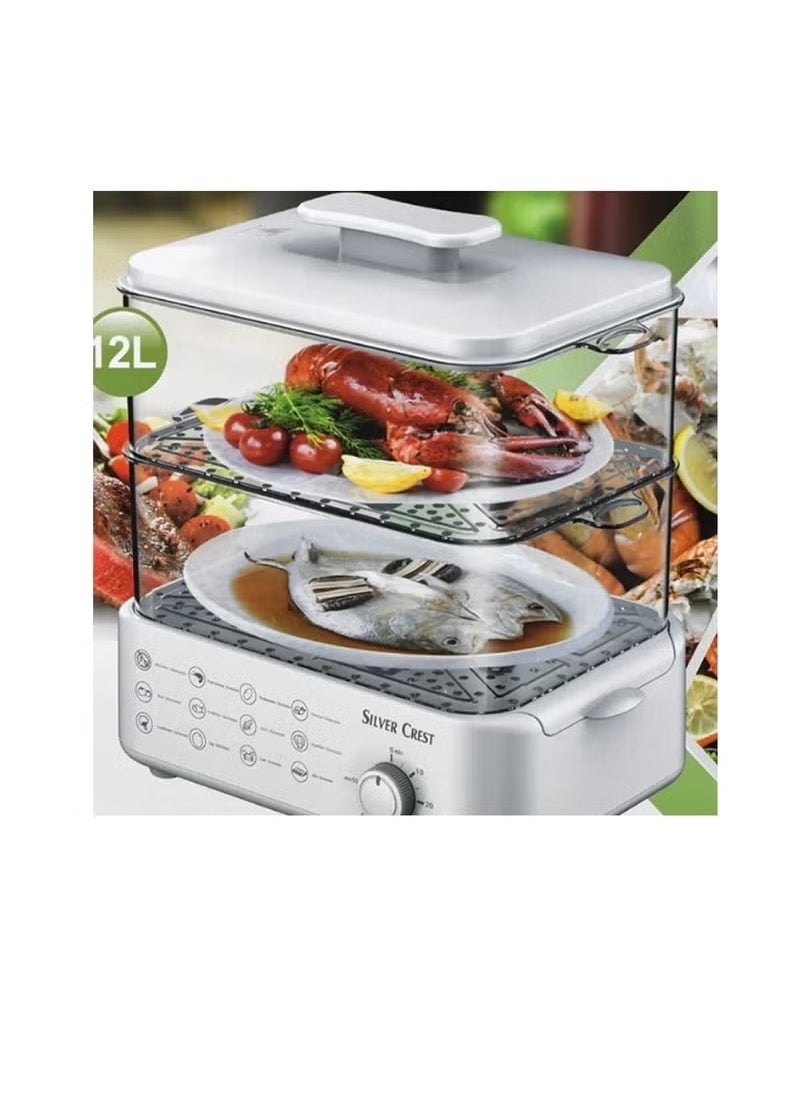 Household Two Tier Electric Food Steamer Cooker Multifunction Electric Steamer Vegetable Heating Breakfast Machine 12L Capacity 12 Multifunctional Modes 1500W Steamer