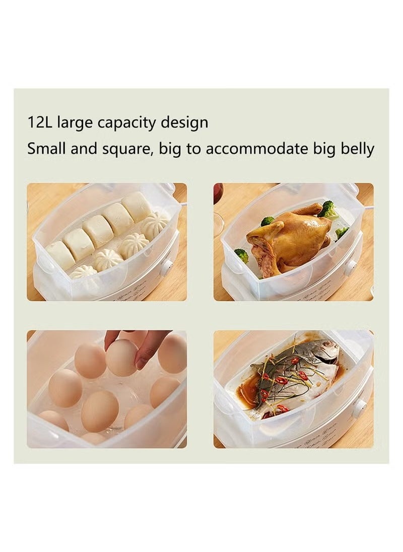 Household Two Tier Electric Food Steamer Cooker Multifunction Electric Steamer Vegetable Heating Breakfast Machine 12L Capacity 12 Multifunctional Modes 1500W Steamer
