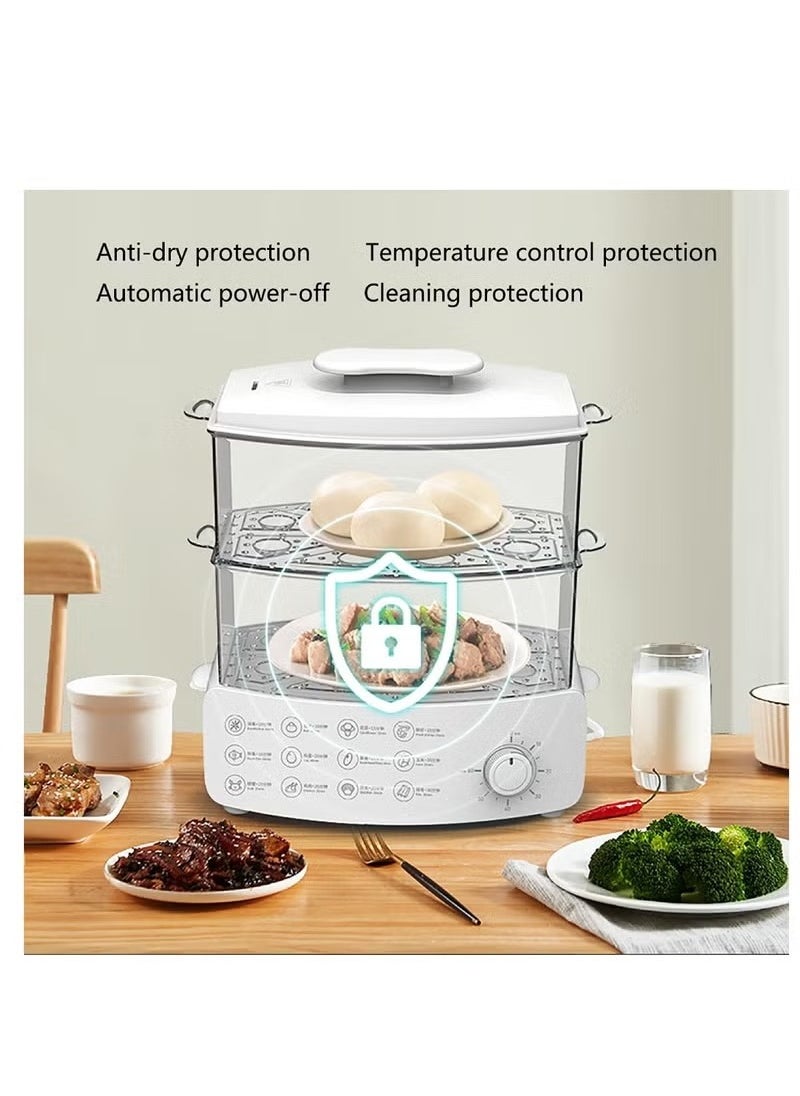 Household Two Tier Electric Food Steamer Cooker Multifunction Electric Steamer Vegetable Heating Breakfast Machine 12L Capacity 12 Multifunctional Modes 1500W Steamer