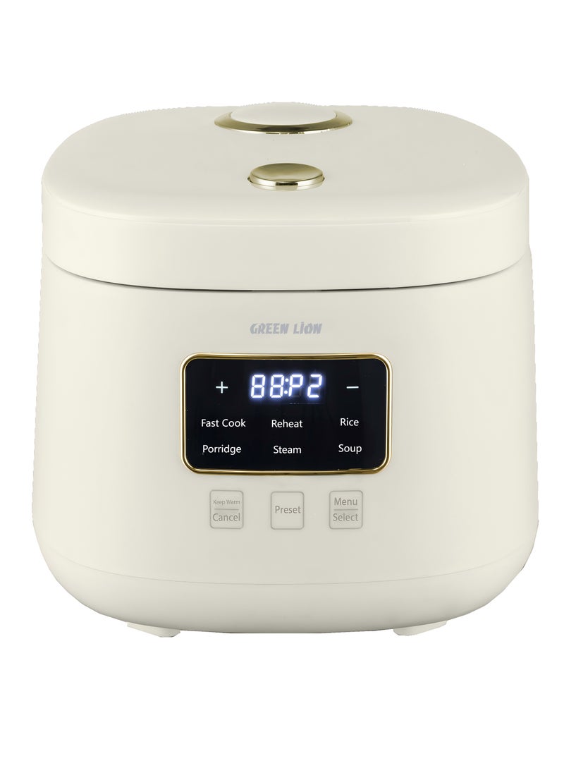 Digital Rice Cooker 400W 2L with 6 Cooking Modes / Fast Cook / Preset Timer / Exhaust Vent / Digital Display / Keep Warm Mode / Easy to Clean / Touch Control / PP Plastic Steamer Material - White