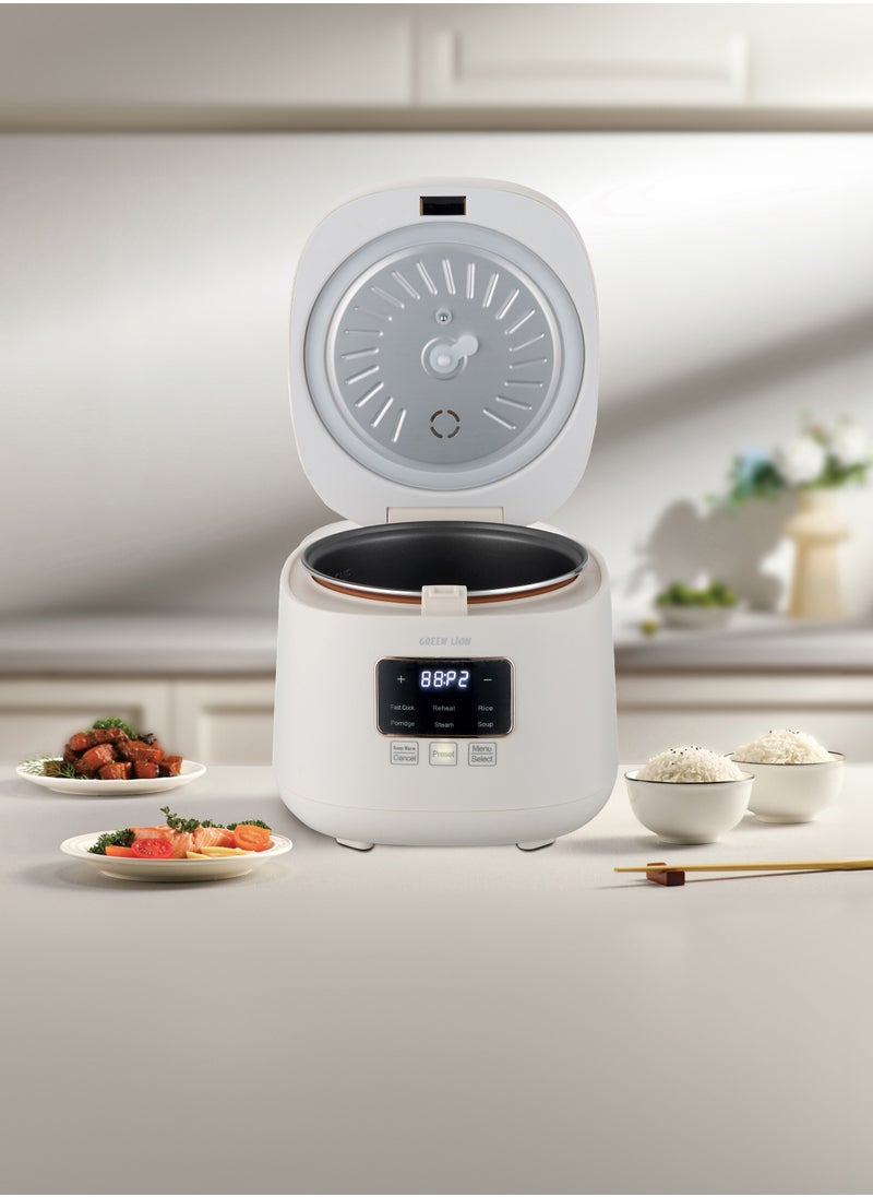 Digital Rice Cooker 400W 2L with 6 Cooking Modes / Fast Cook / Preset Timer / Exhaust Vent / Digital Display / Keep Warm Mode / Easy to Clean / Touch Control / PP Plastic Steamer Material - White