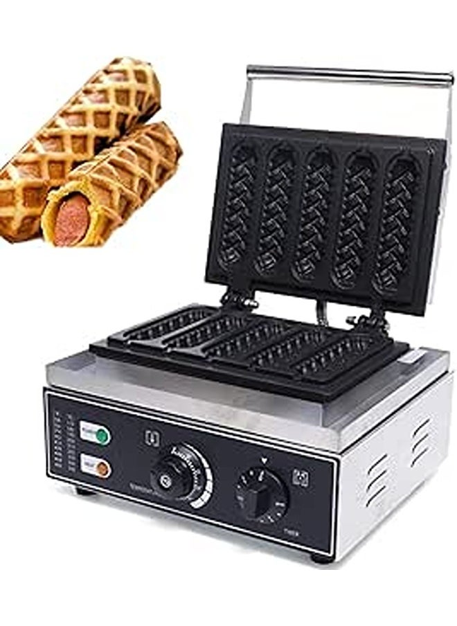 Commercial French Hot Dog Waffle Maker Iron Machine, Electric Nonstick 5/6 PCS Corn Dog Maker, 1550W French Muffin Cooker with Temp Control, Double-sided Press Hot Dog Maker, Easy To Clean, for Snack(