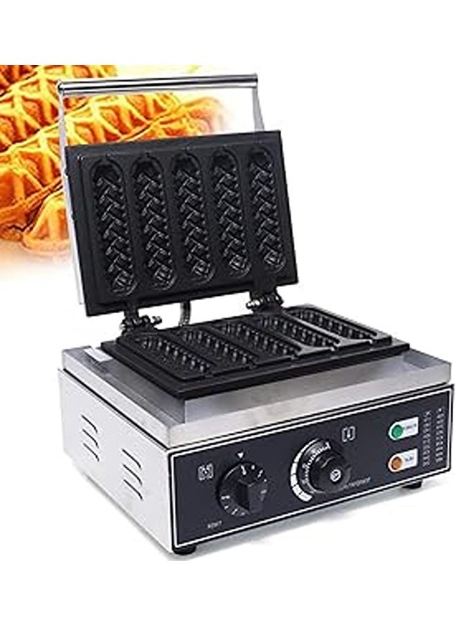 HLGKBY Commercial French Hot Dog Waffle Maker Iron Machine Electric Nonstick Corn Dog Maker 1550W 5 PCS HotDog Cheese Stick Press Iron, 50-300℃ Temp Control, 5-min Timer French Muffin Cooker 5pcs