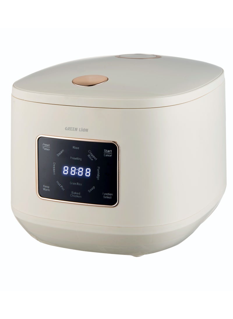 Digital Rice Cooker 900W 25L with 9 Cooking Modes / Preset Timer / Exhaust Vent / Digital Display / Keep Warm Mode / Easy to Clean / Touch Control / PP Plastic Steamer Material - White