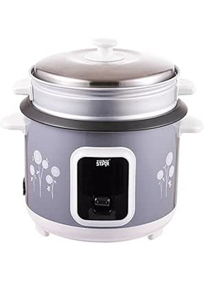 Winning Star ST-9309 2.8L Straight Rice Cooker | 1000W, Non-Stick Coating | SS Steamer| Aluminum Inner Pot | Circulation Heating | 220-240V | BS Plug | Gray with printing