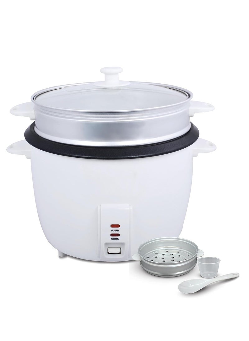 Rice Cooker, 700W Power, 1.8L, Removable Non-Stick Bowl & Steaming Tray with Water Level Indicator, Glass Lid & Cool Touch for Healthy Meals, Easy to Use