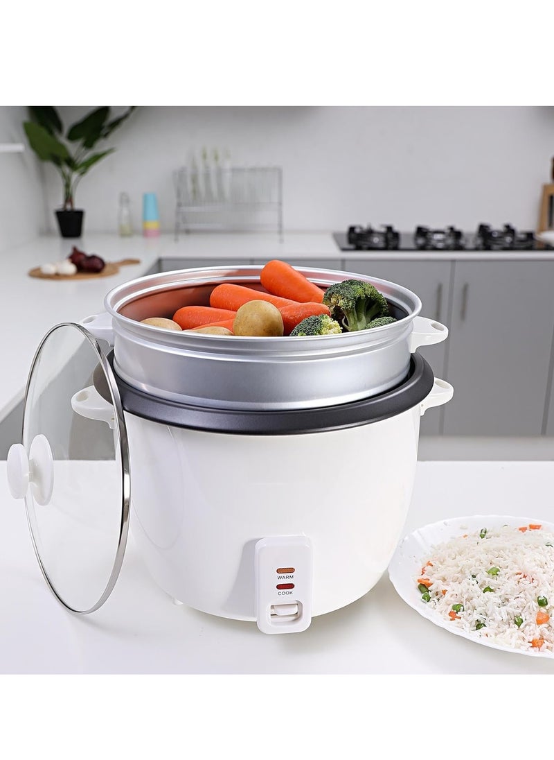 Rice Cooker, 700W Power, 1.8L, Removable Non-Stick Bowl & Steaming Tray with Water Level Indicator, Glass Lid & Cool Touch for Healthy Meals, Easy to Use