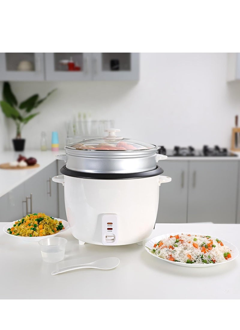 Rice Cooker, 700W Power, 1.8L, Removable Non-Stick Bowl & Steaming Tray with Water Level Indicator, Glass Lid & Cool Touch for Healthy Meals, Easy to Use