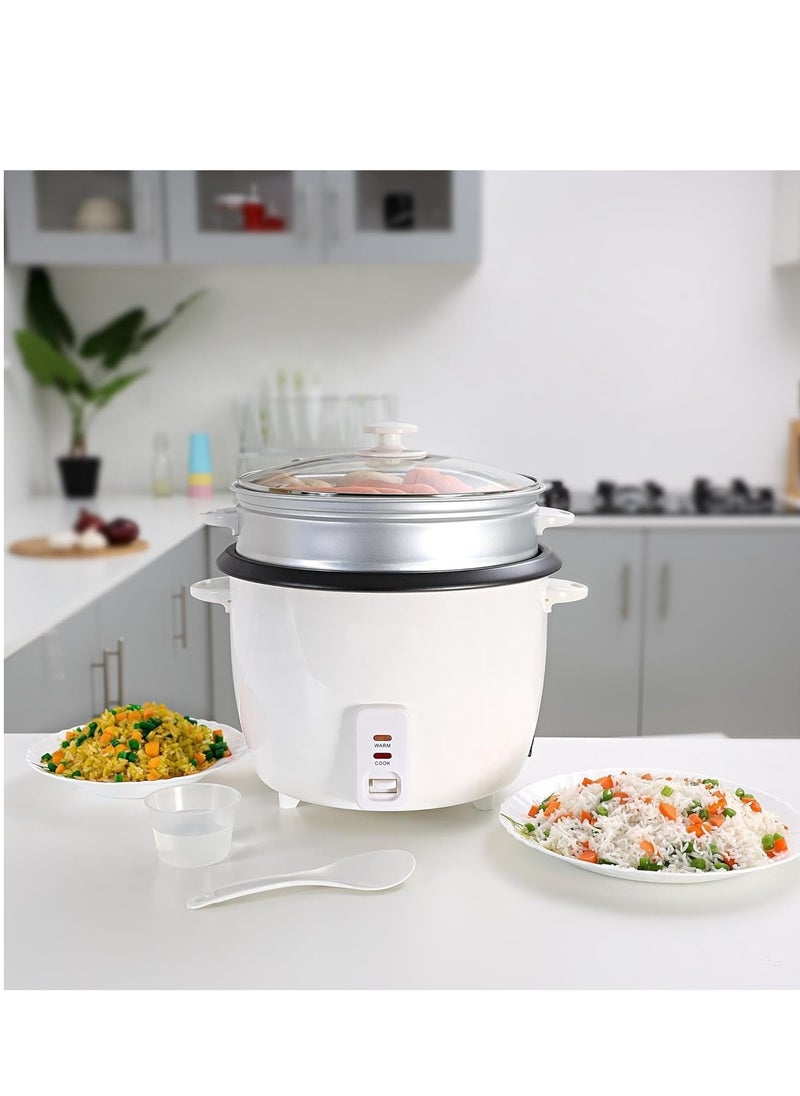 Rice Cooker, 1000W Power, 2.8L, Removable Non-Stick Bowl & Steaming Tray with Water Level Indicator, Glass Lid & Cool Touch for Healthy Meals, Easy to Use