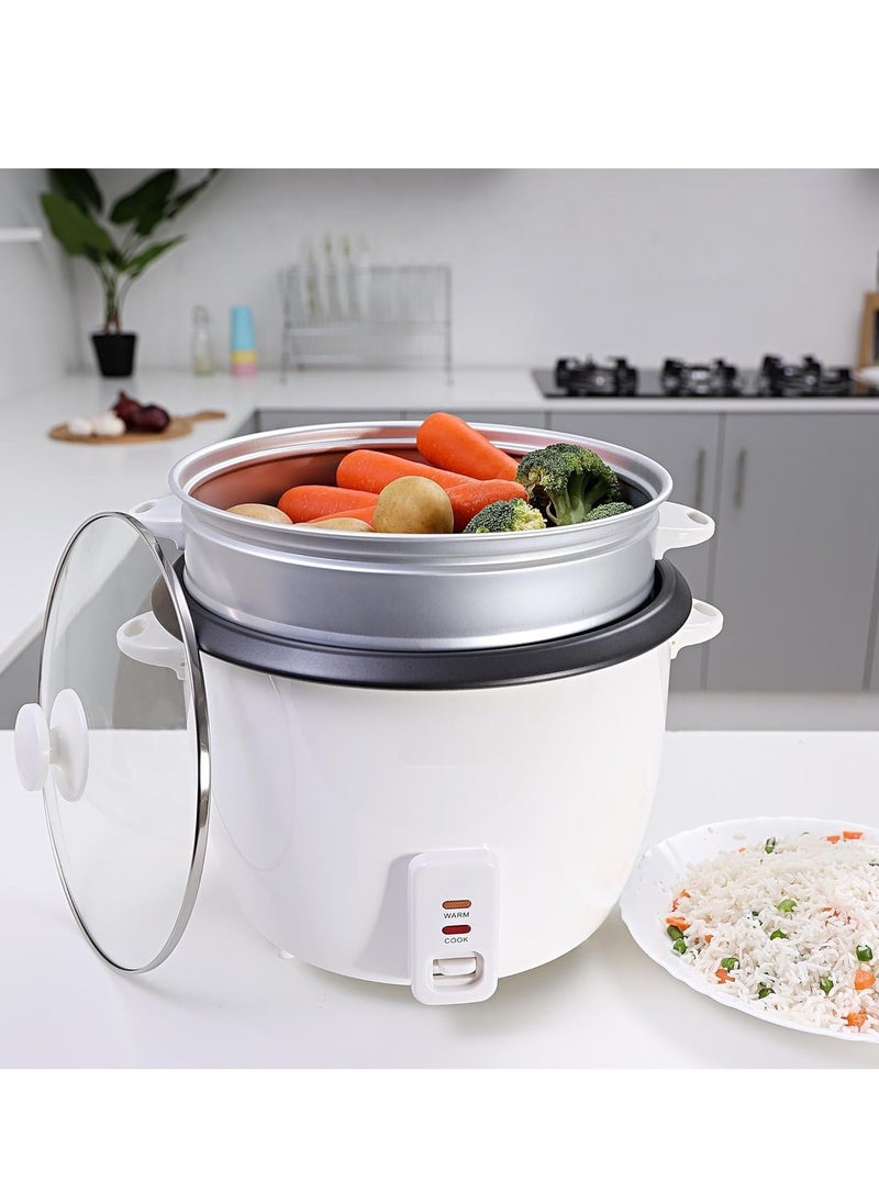 Rice Cooker, 1000W Power, 2.8L, Removable Non-Stick Bowl & Steaming Tray with Water Level Indicator, Glass Lid & Cool Touch for Healthy Meals, Easy to Use