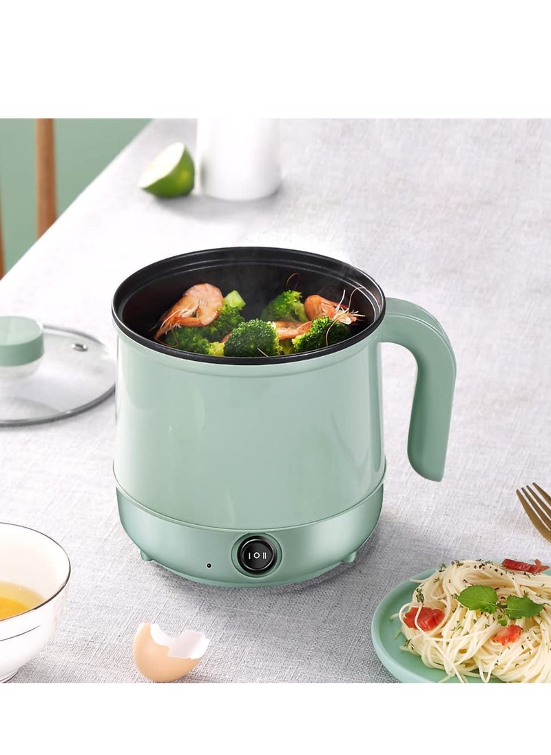 Multifunction Electric Hot Pot with Stainless Steel Steamer 1.7L Portable Non Stick Electric Pot Frying Pan 6.8 Inch Boil Dry Protection Dual Power Control with Silicone Spatula Included