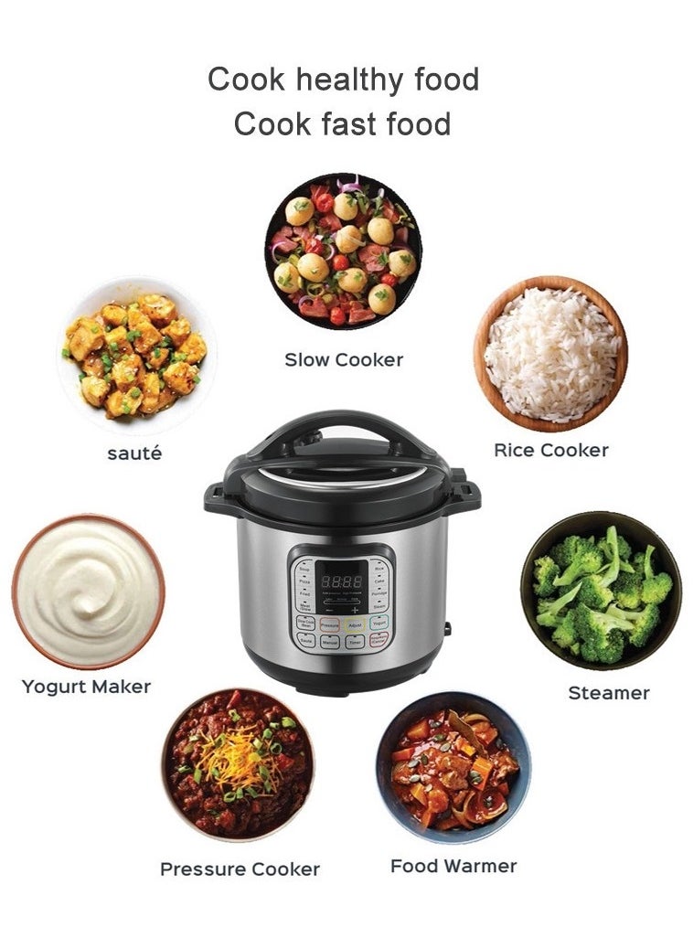 Intelligent electric pressure cooker with 10 levels of safety protection, multifunctional and removable stainless steel inner pot for fast, safe and versatile cooking.