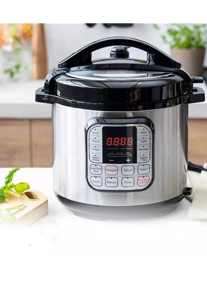 Intelligent electric pressure cooker with 10 levels of safety protection, multifunctional and removable stainless steel inner pot for fast, safe and versatile cooking.