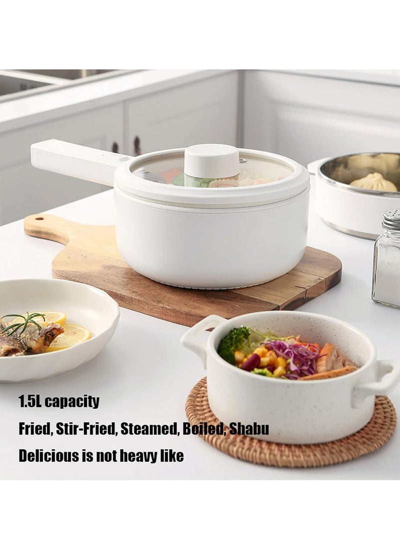 Electric Cooking Pot 700W Non Stick Rapid Multifunction Cooker with Lid 2 Modes White