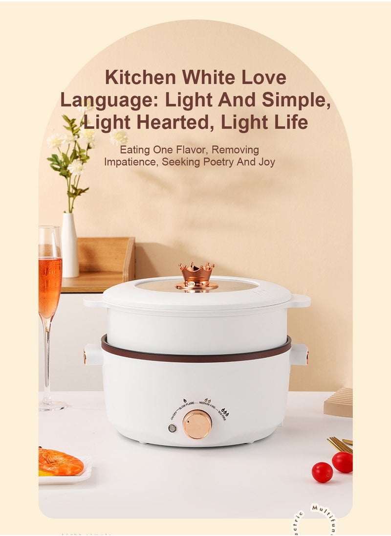 Electric Hot Pot with Steamer, 4L Multifunctional Non-Stick Electric Cooker Egg Cooker, for Stir Fry/Stew/Steam, Perfect for Noodles/Soup/Egg/Oatmeal 1000W SC-28OD White