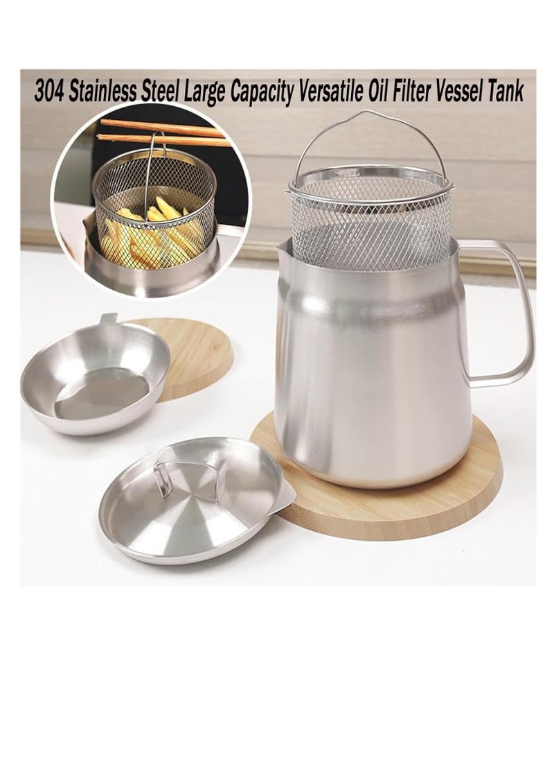 1.5L Stainless Steel Large Capacity Oil Fryer And Filter Cup Combo, 304 Stainless Steel Oil Filter Pot, Small fryer, with Fried Basket