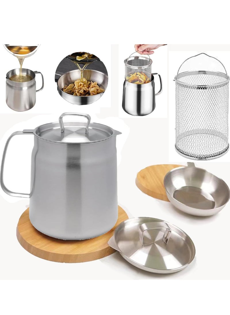 1.5L Stainless Steel Large Capacity Oil Fryer And Filter Cup Combo, 304 Stainless Steel Oil Filter Pot, Small fryer, with Fried Basket