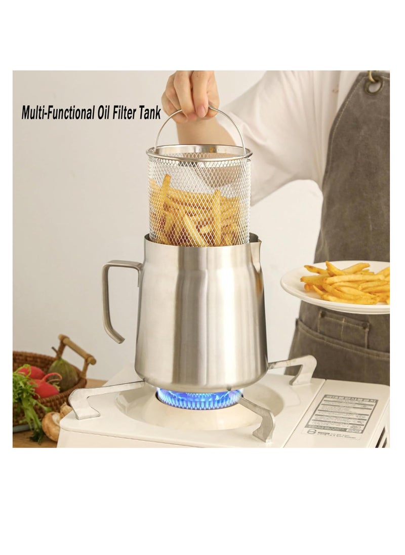 1.5L Stainless Steel Large Capacity Oil Fryer And Filter Cup Combo, 304 Stainless Steel Oil Filter Pot, Small fryer, with Fried Basket