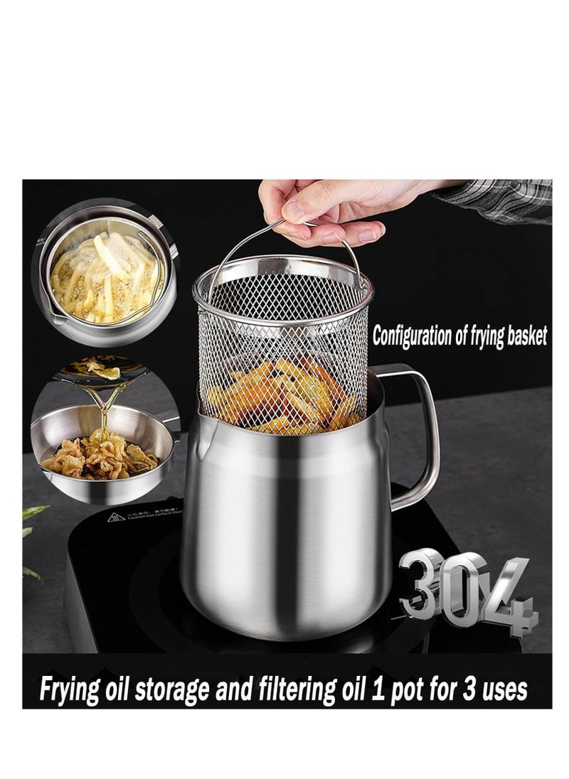 1.5L Stainless Steel Large Capacity Oil Fryer And Filter Cup Combo, 304 Stainless Steel Oil Filter Pot, Small fryer, with Fried Basket