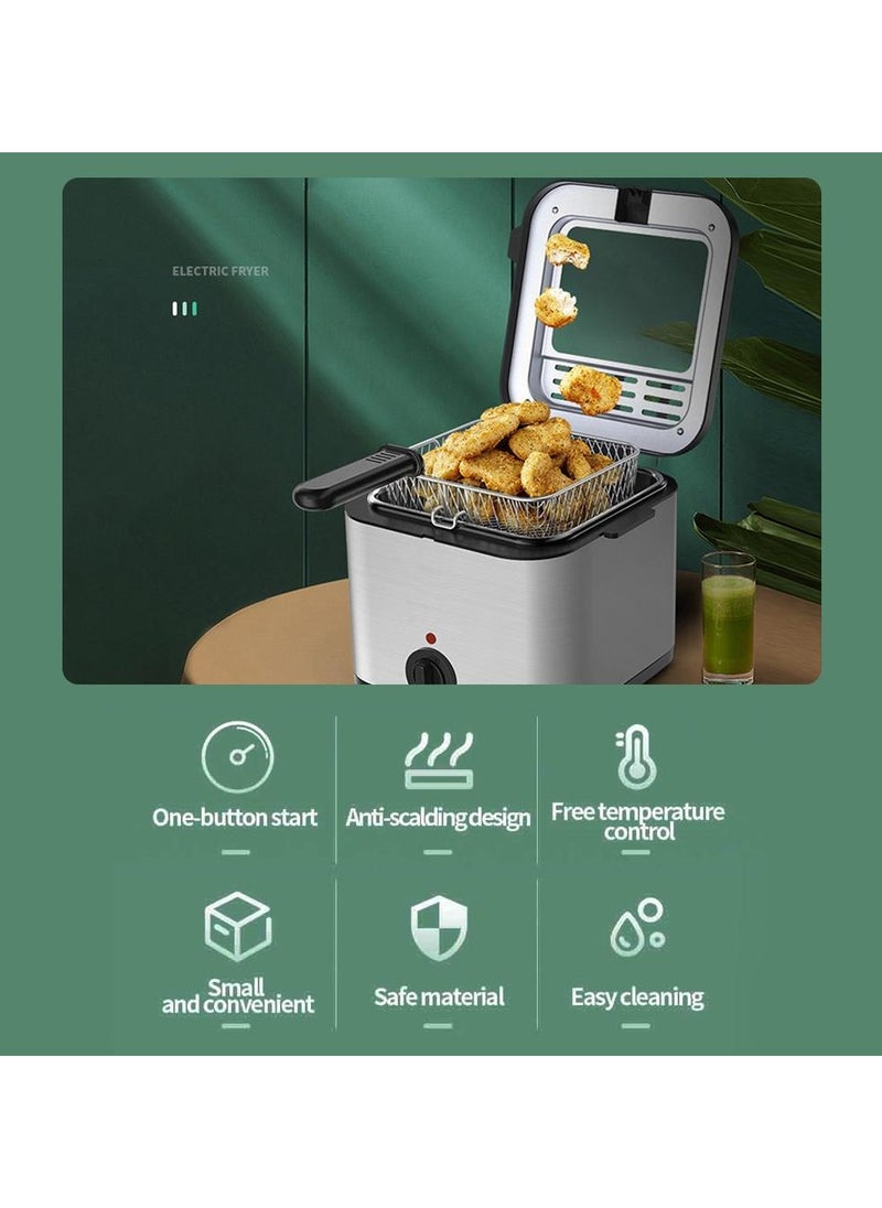 Electric Deep Fryer 2.5L Stainless Steel Chip Fryer with Viewing Window, Cold Zone Technology, Adjustable Temperature Up to 180°C, Removable Oil Basket, Automatic Fryer for Perfect Fries & Snacks