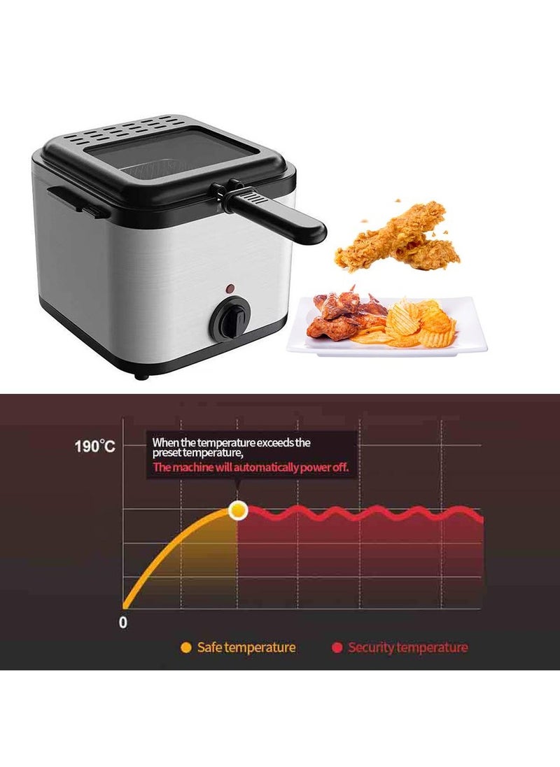 Electric Deep Fryer 2.5L Stainless Steel Chip Fryer with Viewing Window, Cold Zone Technology, Adjustable Temperature Up to 180°C, Removable Oil Basket, Automatic Fryer for Perfect Fries & Snacks