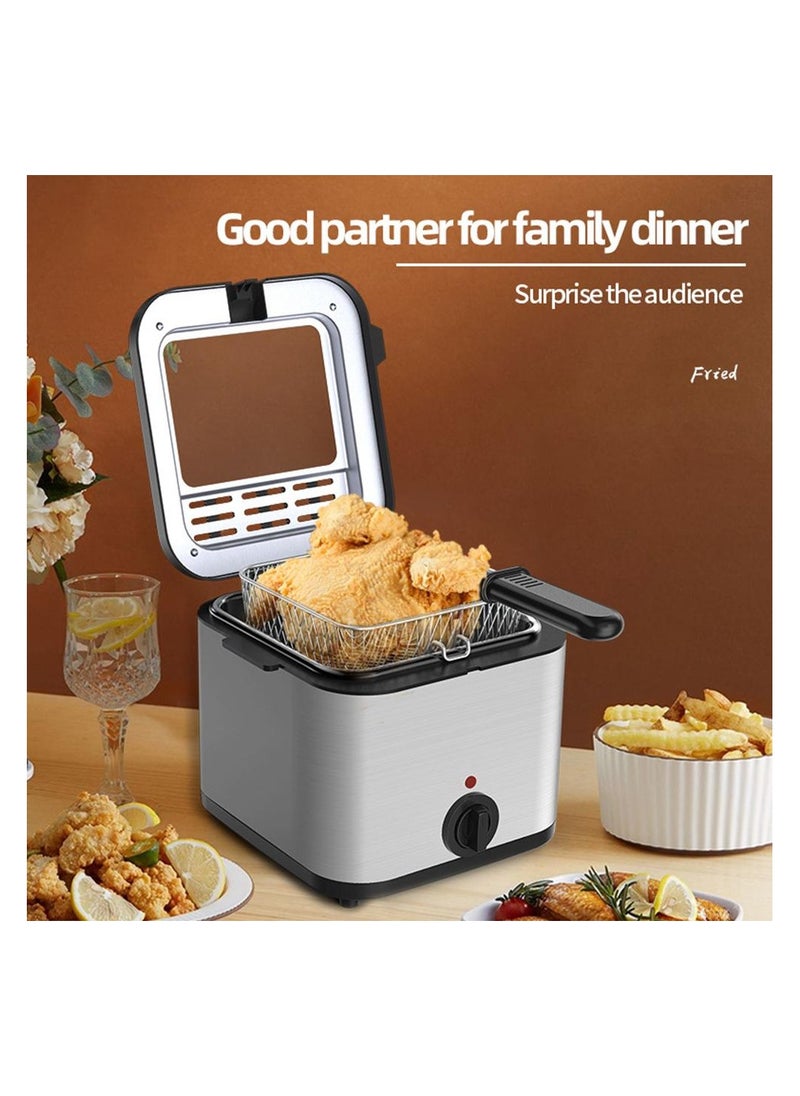 Electric Deep Fryer 2.5L Stainless Steel Chip Fryer with Viewing Window, Cold Zone Technology, Adjustable Temperature Up to 180°C, Removable Oil Basket, Automatic Fryer for Perfect Fries & Snacks