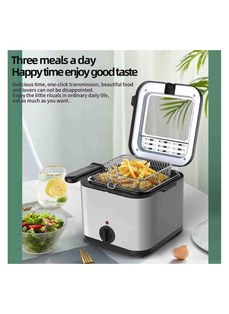 Electric Deep Fryer 2.5L Stainless Steel Chip Fryer with Viewing Window, Cold Zone Technology, Adjustable Temperature Up to 180°C, Removable Oil Basket, Automatic Fryer for Perfect Fries & Snacks