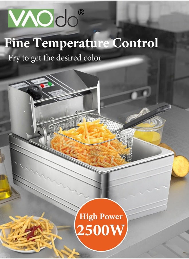 2500 W 5.5 L Electric Deep Fryer with Adjustable Temperature Big Capacity with Removable Frying Basket Easy to Clean Stainless Steel Body