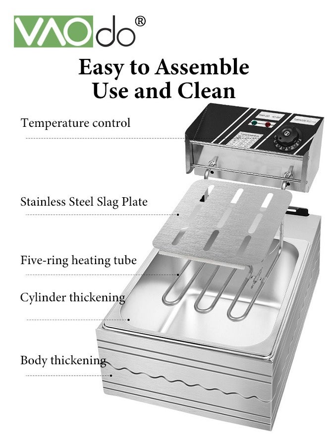 2500 W 5.5 L Electric Deep Fryer with Adjustable Temperature Big Capacity with Removable Frying Basket Easy to Clean Stainless Steel Body