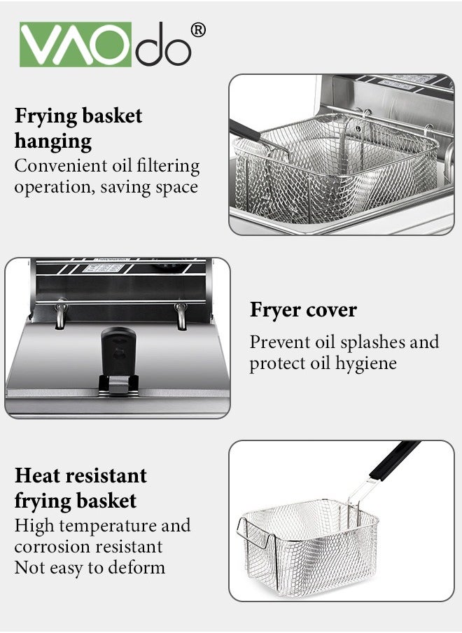 2500 W 5.5 L Electric Deep Fryer with Adjustable Temperature Big Capacity with Removable Frying Basket Easy to Clean Stainless Steel Body