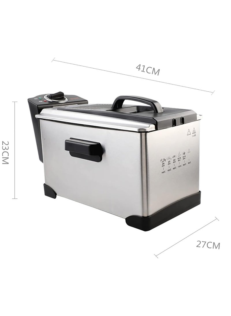 Deep Fryer Stainless Steel 3.0 LTR Capacity Adjustable Temperature Control Stainless Steel Removable Oil Container.
