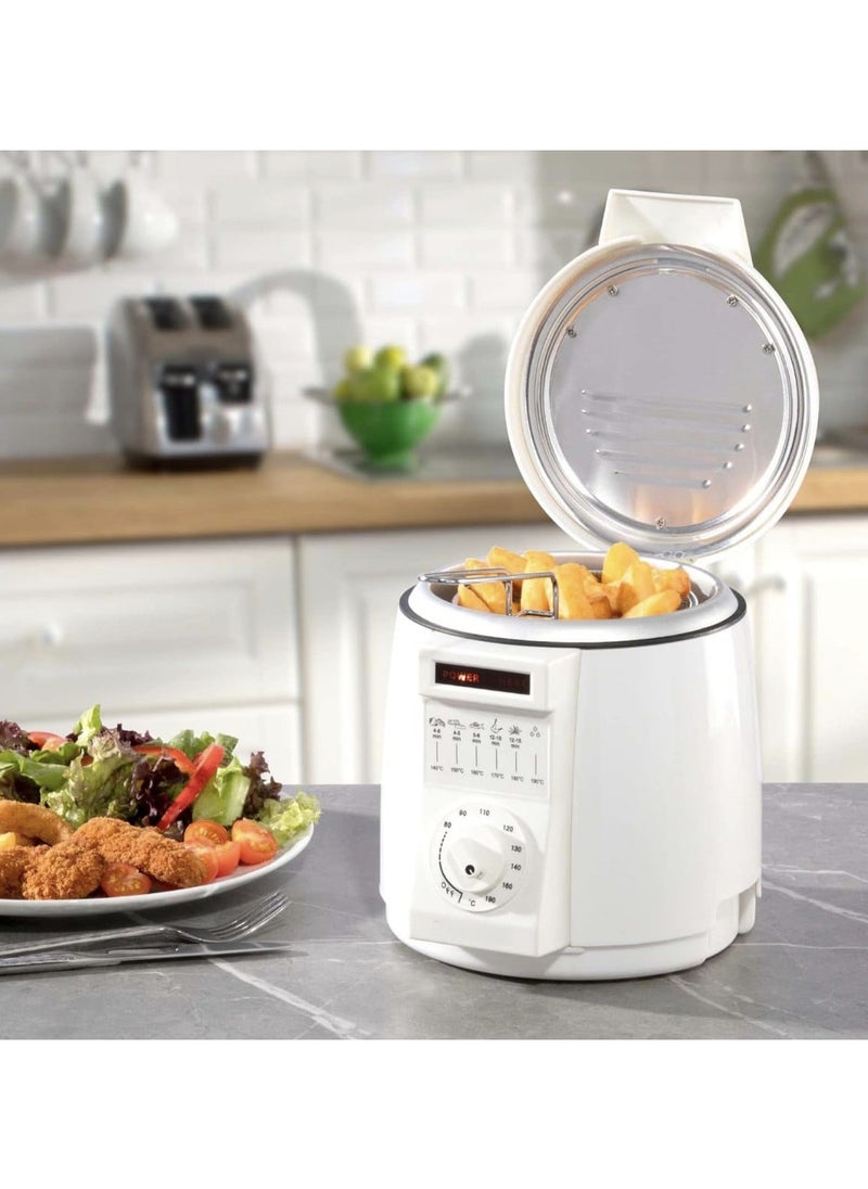 Compact Deep Fryer 1.0L, 900W with Adjustable Temperature 80°C-190°C, Non-Stick Removable Oil Pot, LED Power/Temp Display, High-Heat Resistant Plastic Shell - Perfect for Small Kitchens