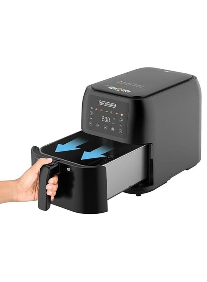Black & Decker 1700W Air Fryer - 8L Capacity, Digital Touch Control, 7 Preset Functions, Adjustable Temp Timer, Rapid Air Convection, Shake Alert, Removable Crisper Plate - SAF80-B5 8 L 1700 W SAF80-B5 black