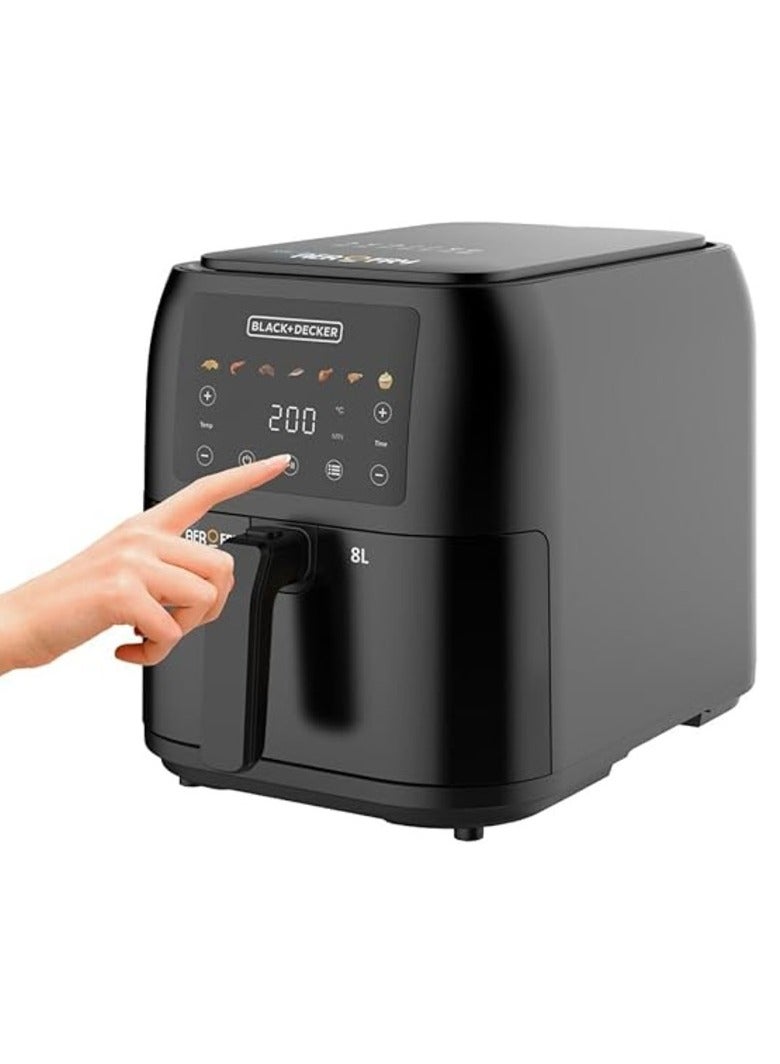 Black & Decker 1700W Air Fryer - 8L Capacity, Digital Touch Control, 7 Preset Functions, Adjustable Temp Timer, Rapid Air Convection, Shake Alert, Removable Crisper Plate - SAF80-B5 8 L 1700 W SAF80-B5 black