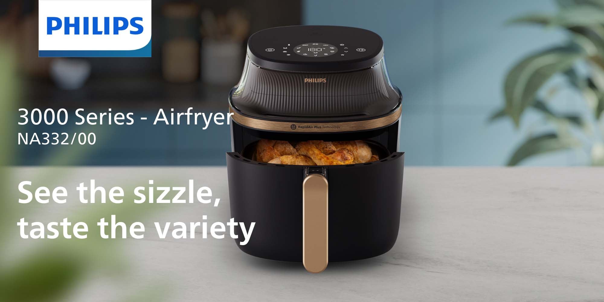 Airfryer XL - See-through Cooking Window, 16 Cooking Functions, Touchscreen, RapidAir Plus Technology, 6.2 L 1700 W NA332/00 Black