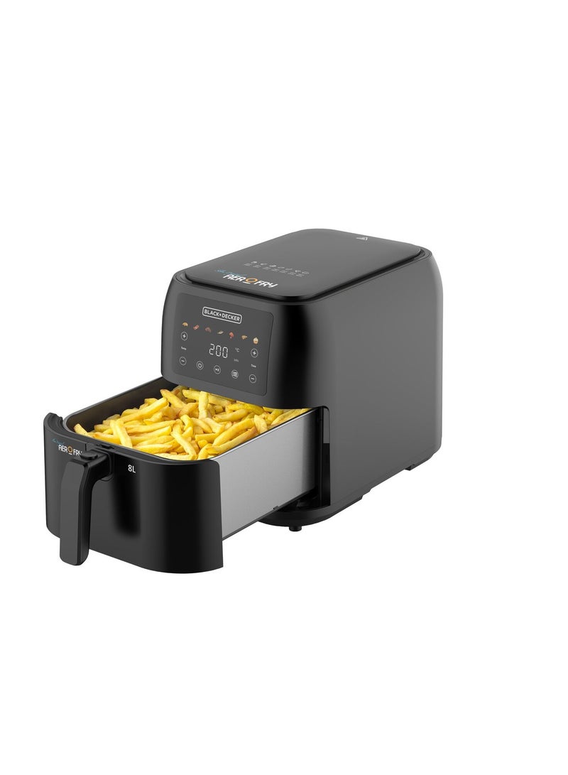 Digital Air Fryer, 8L Family-Sized Capacity, 7 Preset Functions, Rapid Air Convection for Healthy Frying, Adjustable Temperature 80-200°C, Easy Clean, 8 L 1700 W SAF80-B5 Black