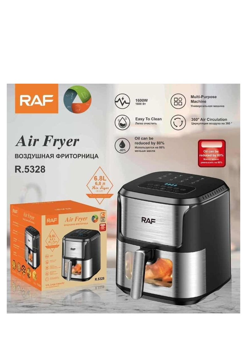 AirFryer 6.8 L Size,1600W, Multi-Purpose Machine One-touch Panel,Easy to clean,360° Turbo Airflow Tech, Nonstick Air Fryers Basket,dishwasher-safe, Oil Reduced by 80%