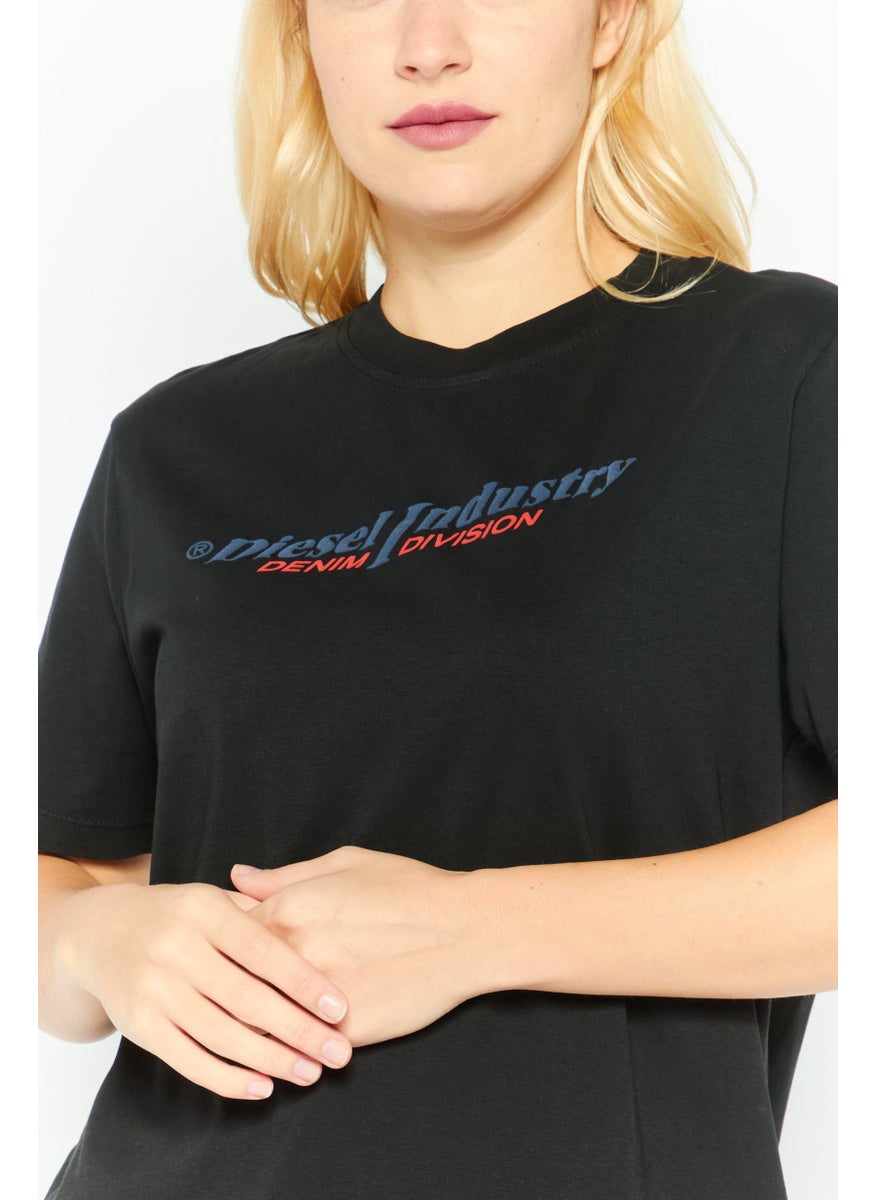 Women Crew Neck Short Sleeve Printed T-Shirts, Black Combo
