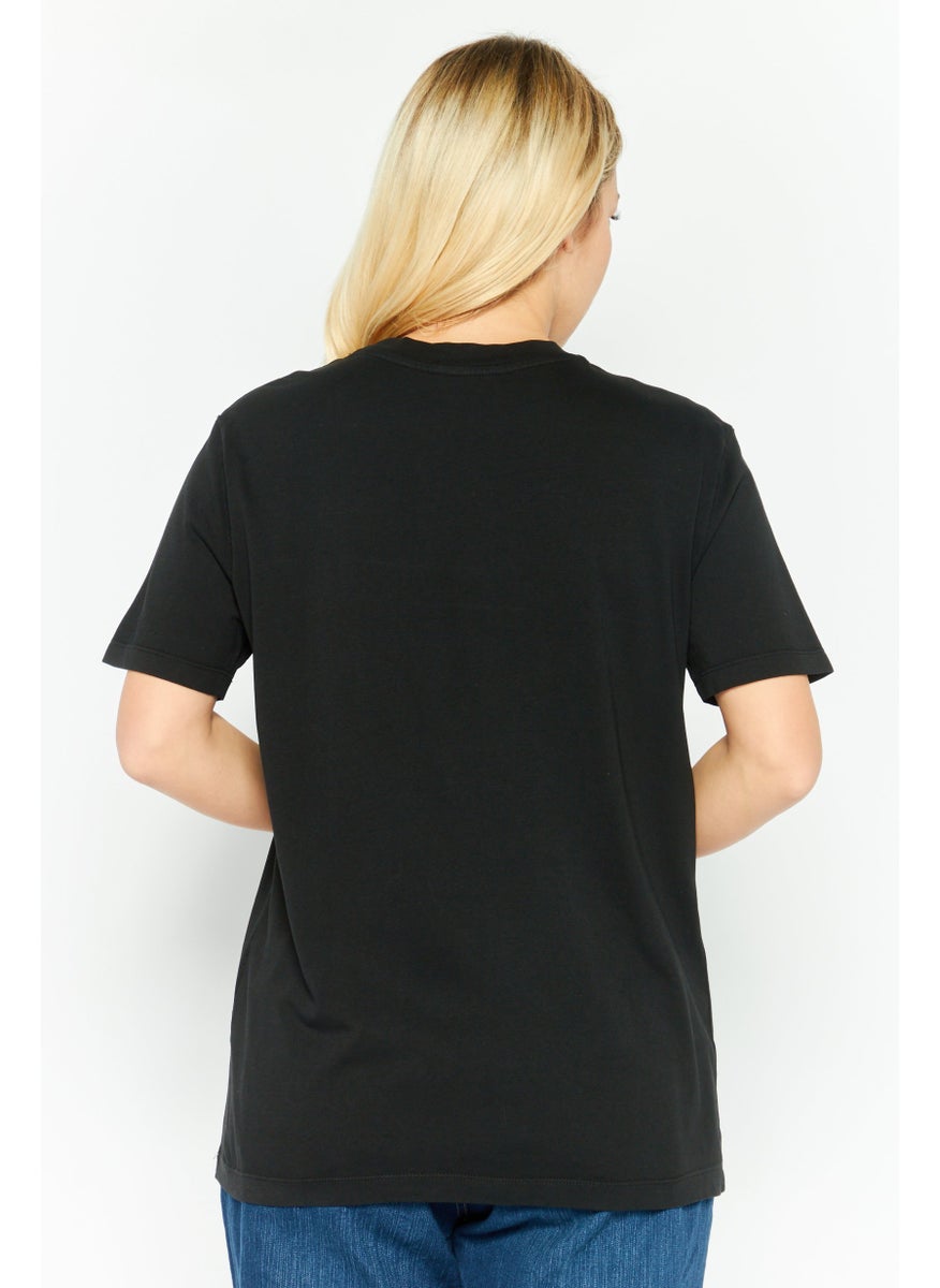 Women Crew Neck Short Sleeve Printed T-Shirts, Black Combo