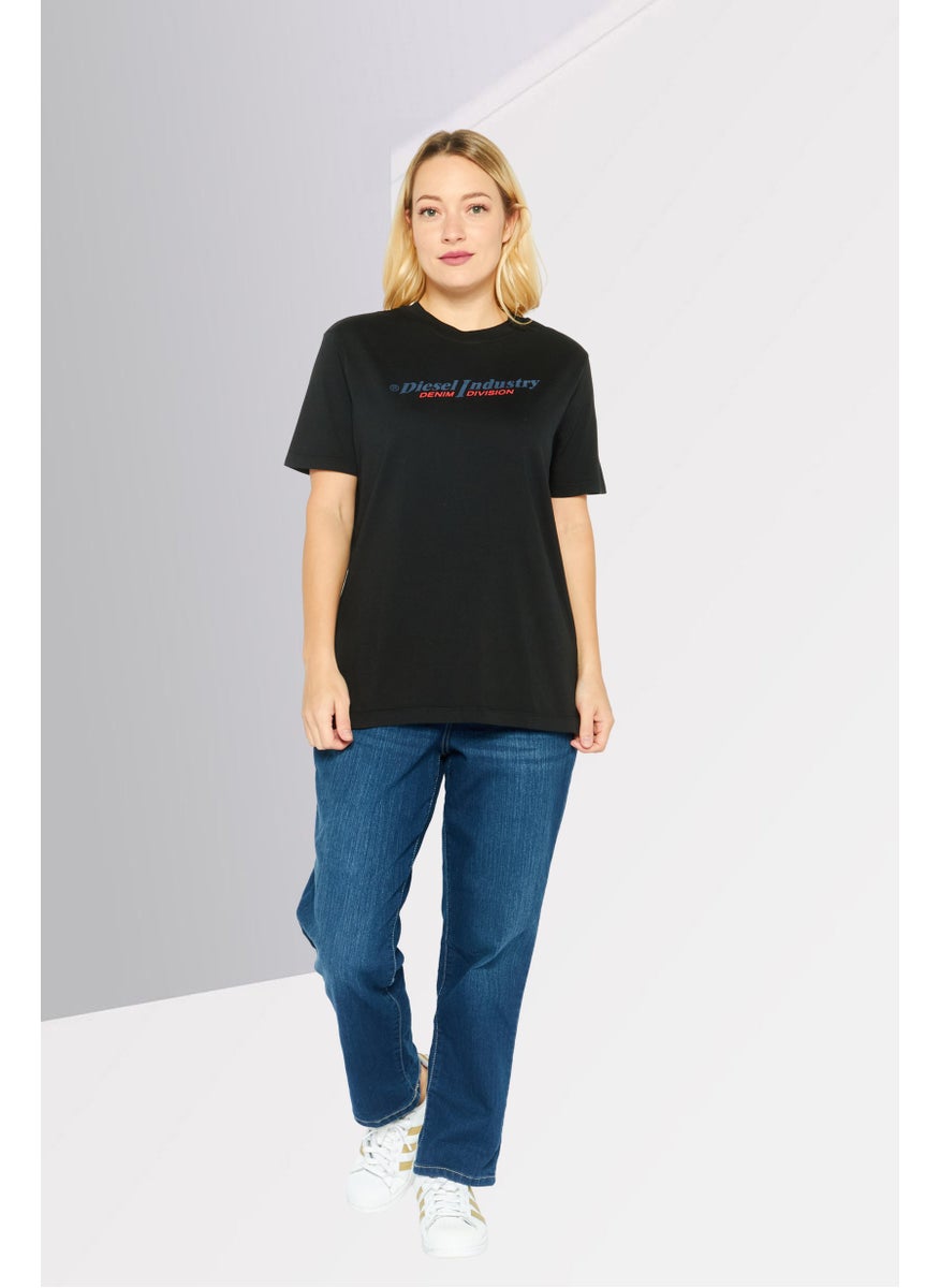 Women Crew Neck Short Sleeve Printed T-Shirts, Black Combo