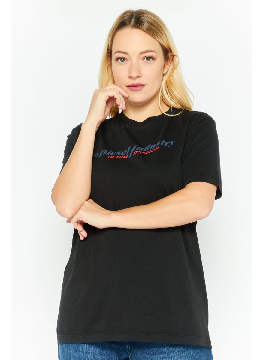 Women Crew Neck Short Sleeve Printed T-Shirts, Black Combo
