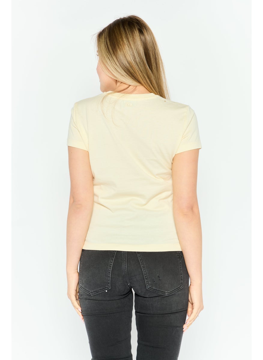Women Crew Neck Short Sleeve Graphic Top, Cream Combo