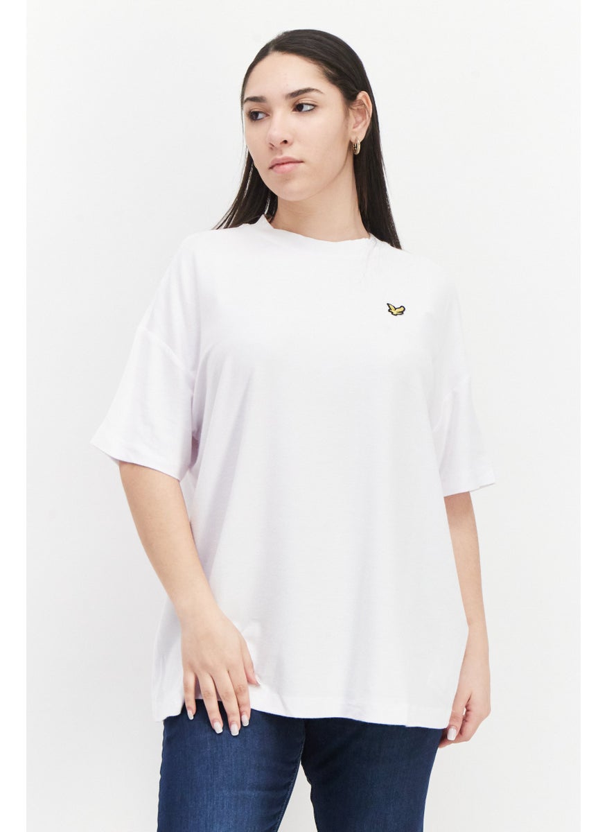 Women Crew Neck Short Sleeve Band Logo T-Shirt, White