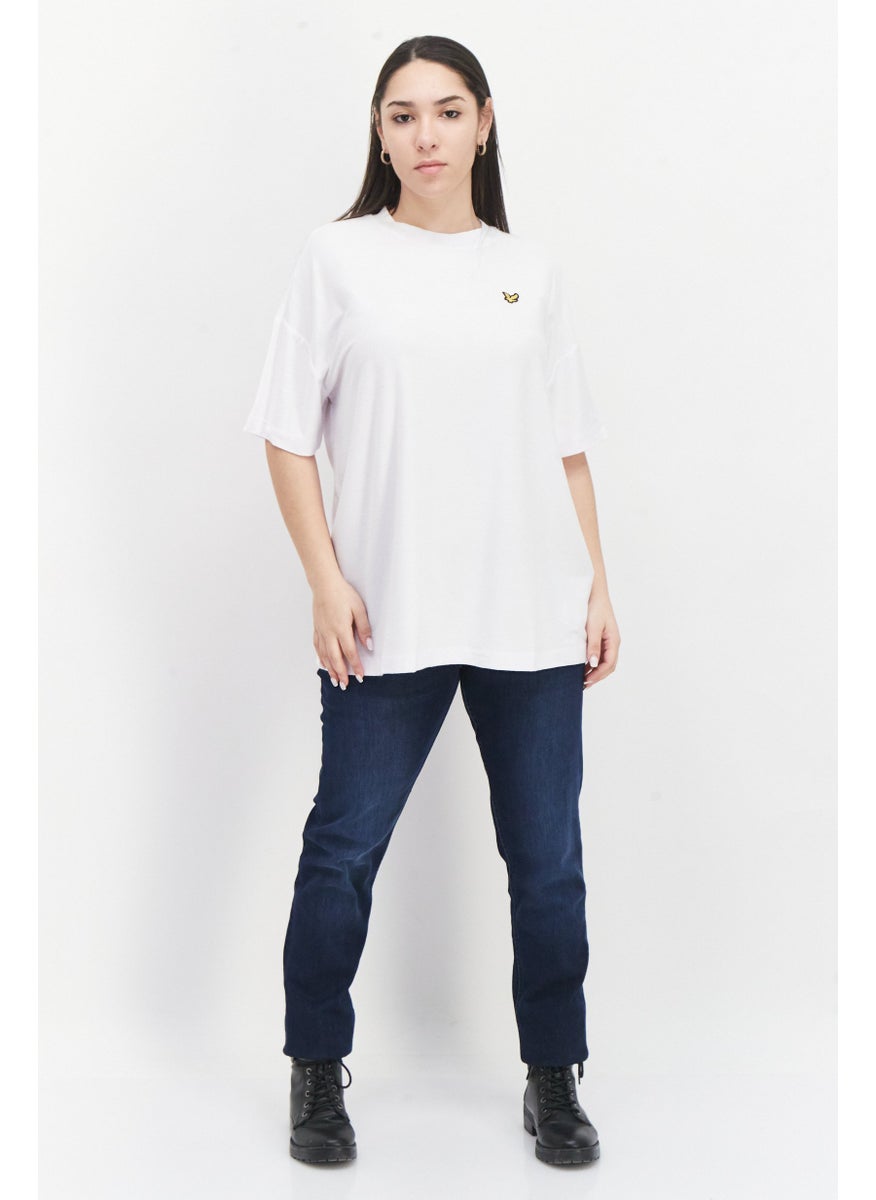 Women Crew Neck Short Sleeve Band Logo T-Shirt, White