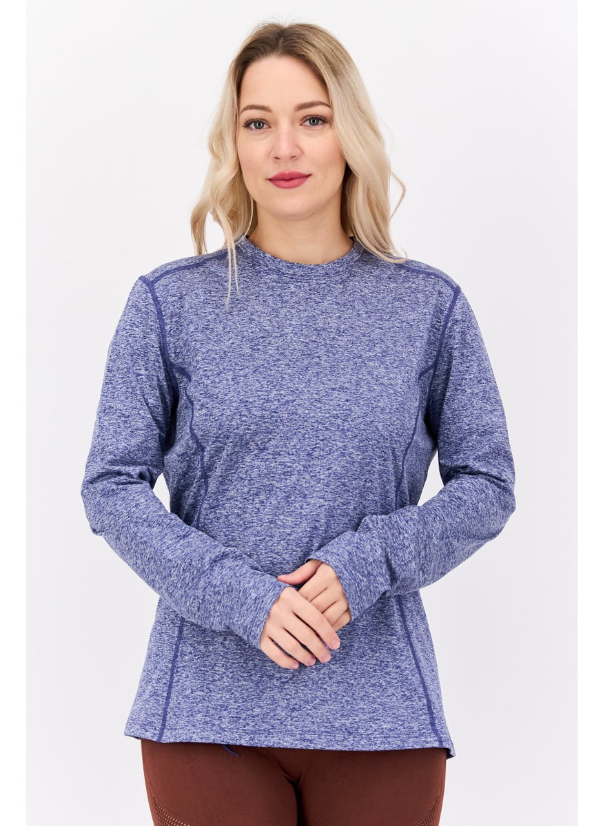 Women Sportswear Fit Long Sleeves Training Top, Blue Heather