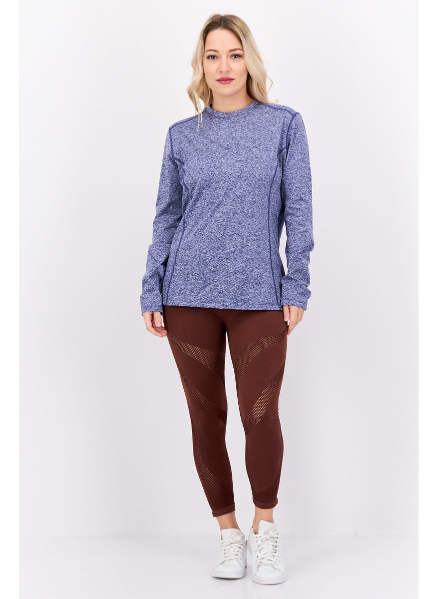 Women Sportswear Fit Long Sleeves Training Top, Blue Heather