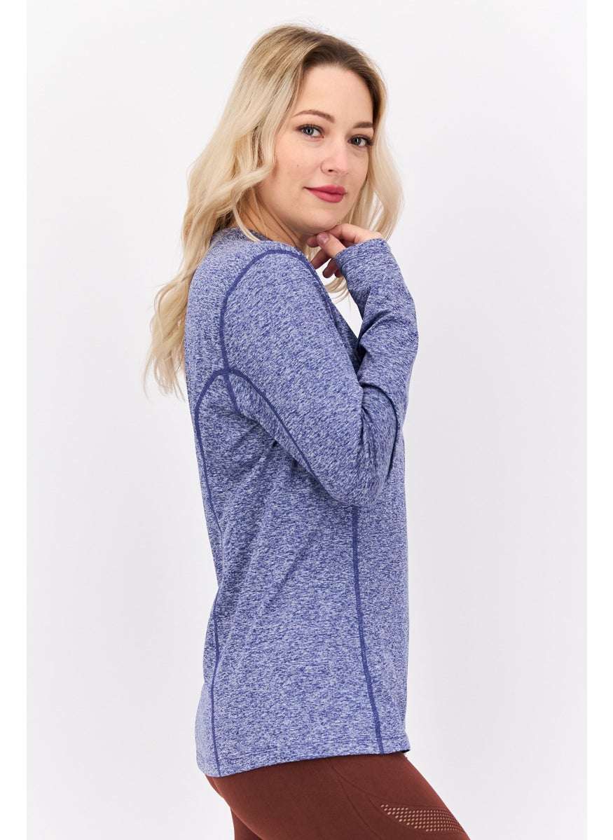 Women Sportswear Fit Long Sleeves Training Top, Blue Heather