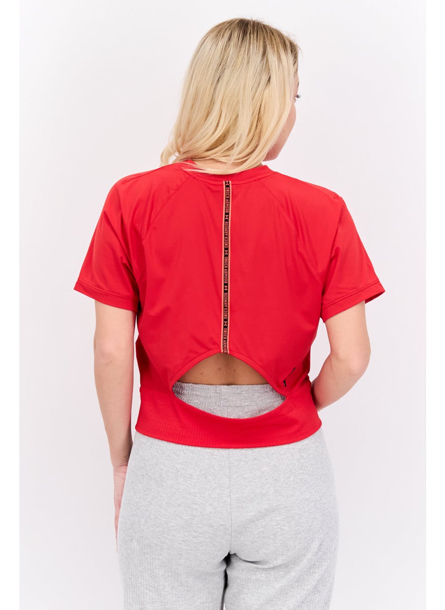 Women Sportwear Fit Crew Neck Short Sleeves Training Top, Red